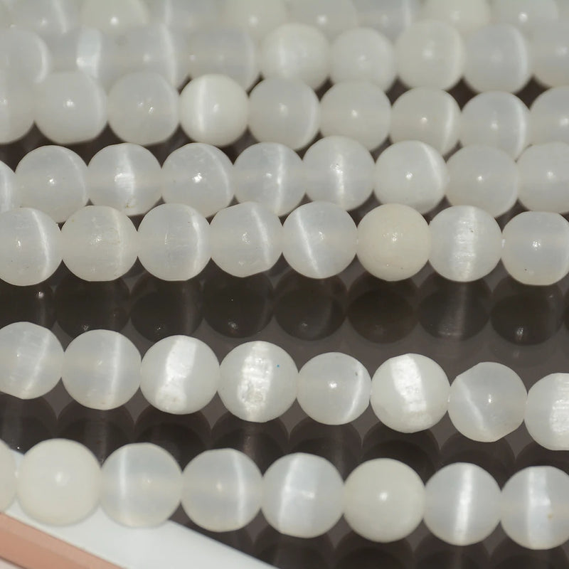 Natural Selenite Loose Round Beads 8mm - No Glue - Not Smooth