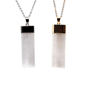 Natural Selenite Pendant Pendulum Column Healing Point Clear Stone Necklace