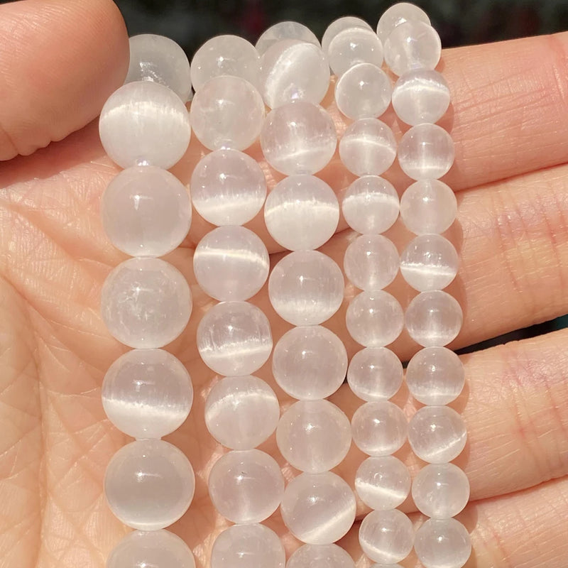 Selenite Stone Beads Round Loose Spacer Beads Jewelry Making Bracelet
