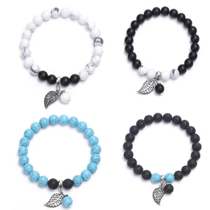 Gemstone Beads Bracelet with Leaf Charm