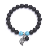 Gemstone Beads Bracelet with Leaf Charm