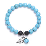Gemstone Beads Bracelet with Leaf Charm