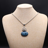 Gourd Shape Pendant Necklace Bule Turquoise Green Aventurine Metal Chain