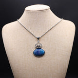Gourd Shape Pendant Necklace Bule Turquoise Green Aventurine Metal Chain