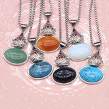 Gourd Shape Pendant Necklace Bule Turquoise Green Aventurine Metal Chain