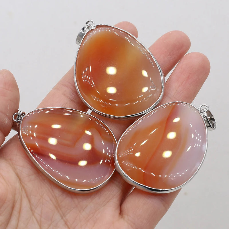 Natural Red Agate Oval Stone Pendant for DIY Jewelry Making