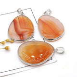 Natural Red Agate Oval Stone Pendant for DIY Jewelry Making