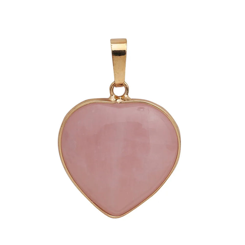 Amethyst Rose Quartz Heart Shape 20mm Stone Pendant with Silver Edge