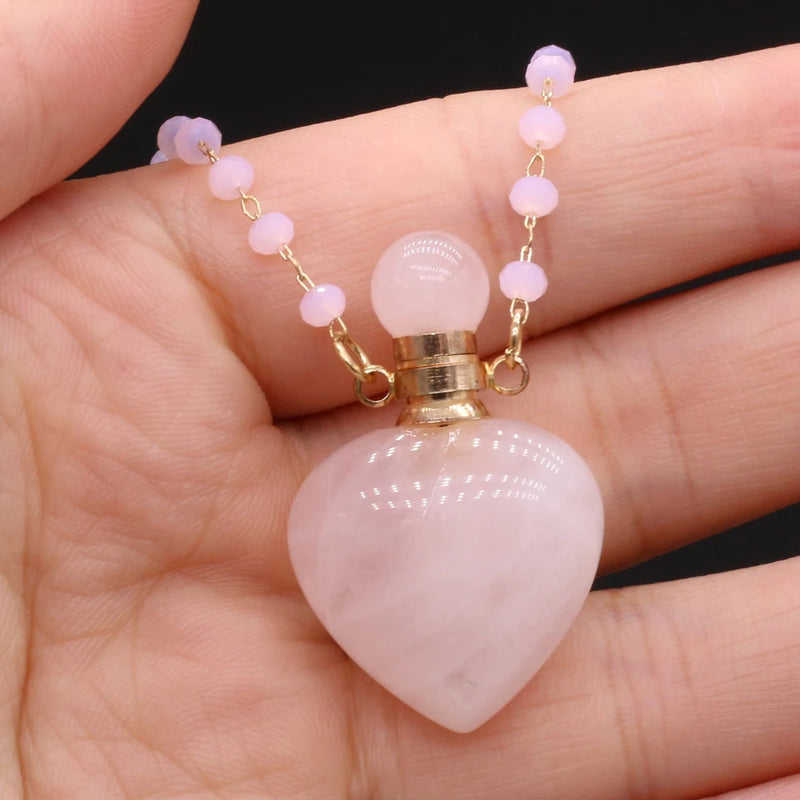 Rose Quartz Perfume Bottle Pendant for Jewelry Making