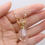 Pink Crystal Perfume Bottle Pendant Charm Freshwater Pearl Chain