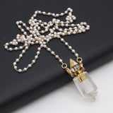 Pink Crystal Perfume Bottle Pendant Charm Freshwater Pearl Chain