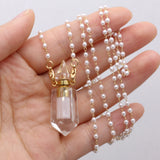 Pink Crystal Perfume Bottle Pendant Charm Freshwater Pearl Chain