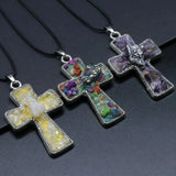 Amethyst Agate Crystal Stone Cross Pendant Necklace Charm Jewelry