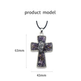 Amethyst Agate Crystal Stone Cross Pendant Necklace Charm Jewelry