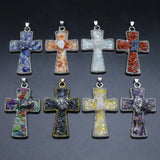 Amethyst Agate Crystal Stone Cross Pendant Necklace Charm Jewelry