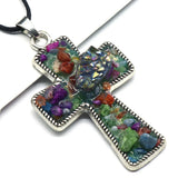 Amethyst Agate Crystal Stone Cross Pendant Necklace Charm Jewelry