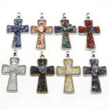 Amethyst Agate Crystal Stone Cross Pendant Necklace Charm Jewelry