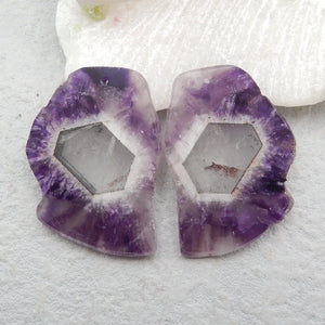 Amethyst Earring Bead 36x25x3mm Natural Semi-Precious Stone Jewelry Accessory