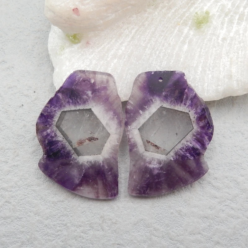Amethyst Earring Bead 36x25x3mm Natural Semi-Precious Stone Jewelry Accessory