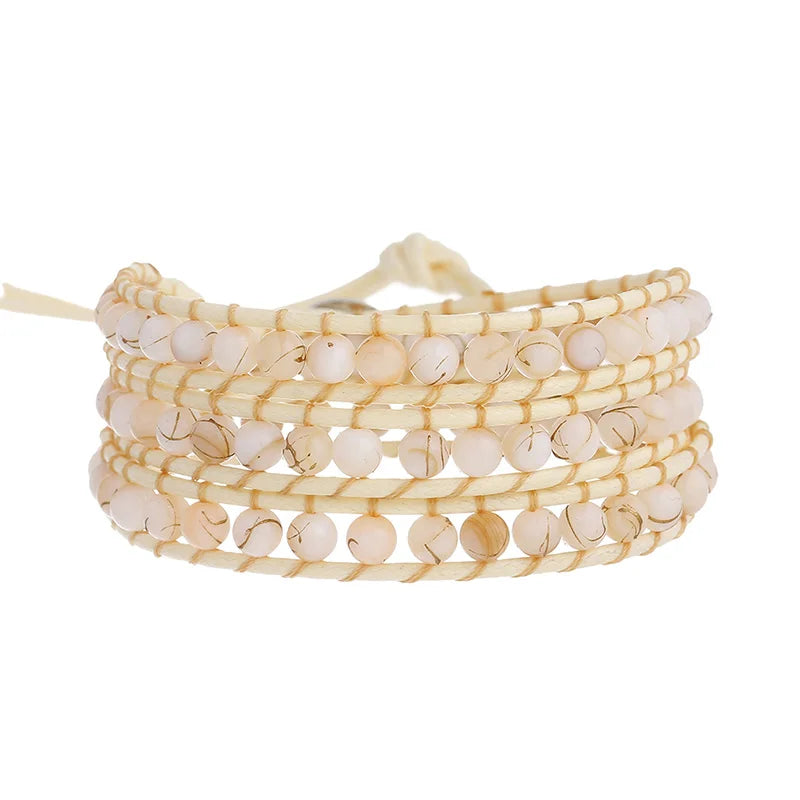 Shell Beads Wrap Bracelet 3 Times Strand Braided Boho Jewelry Gift