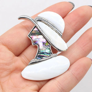 Shell Brooch Lady Hat Abalone Shell Pin Pendant Wedding Party Brooches 40x45mm