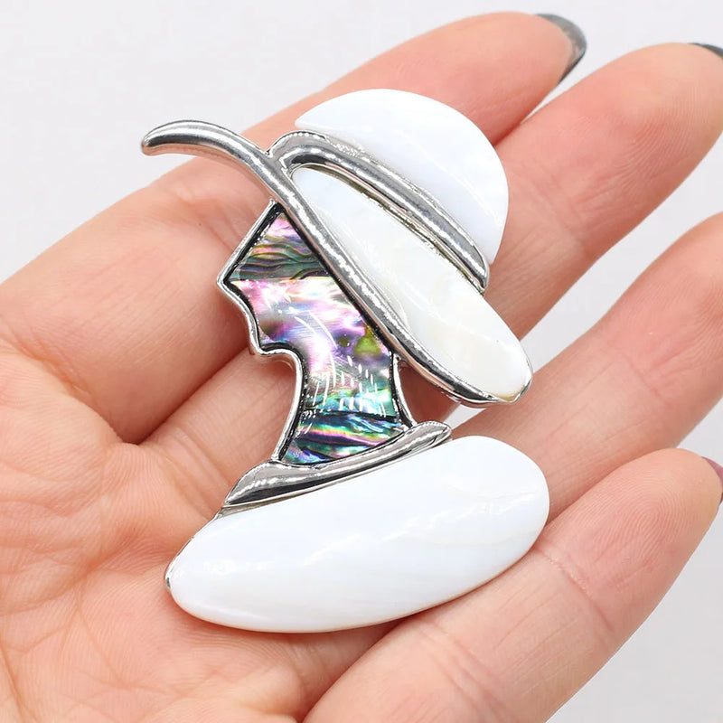 Shell Brooch Lady Hat Abalone Shell Pin Pendant Wedding Party Brooches 40x45mm