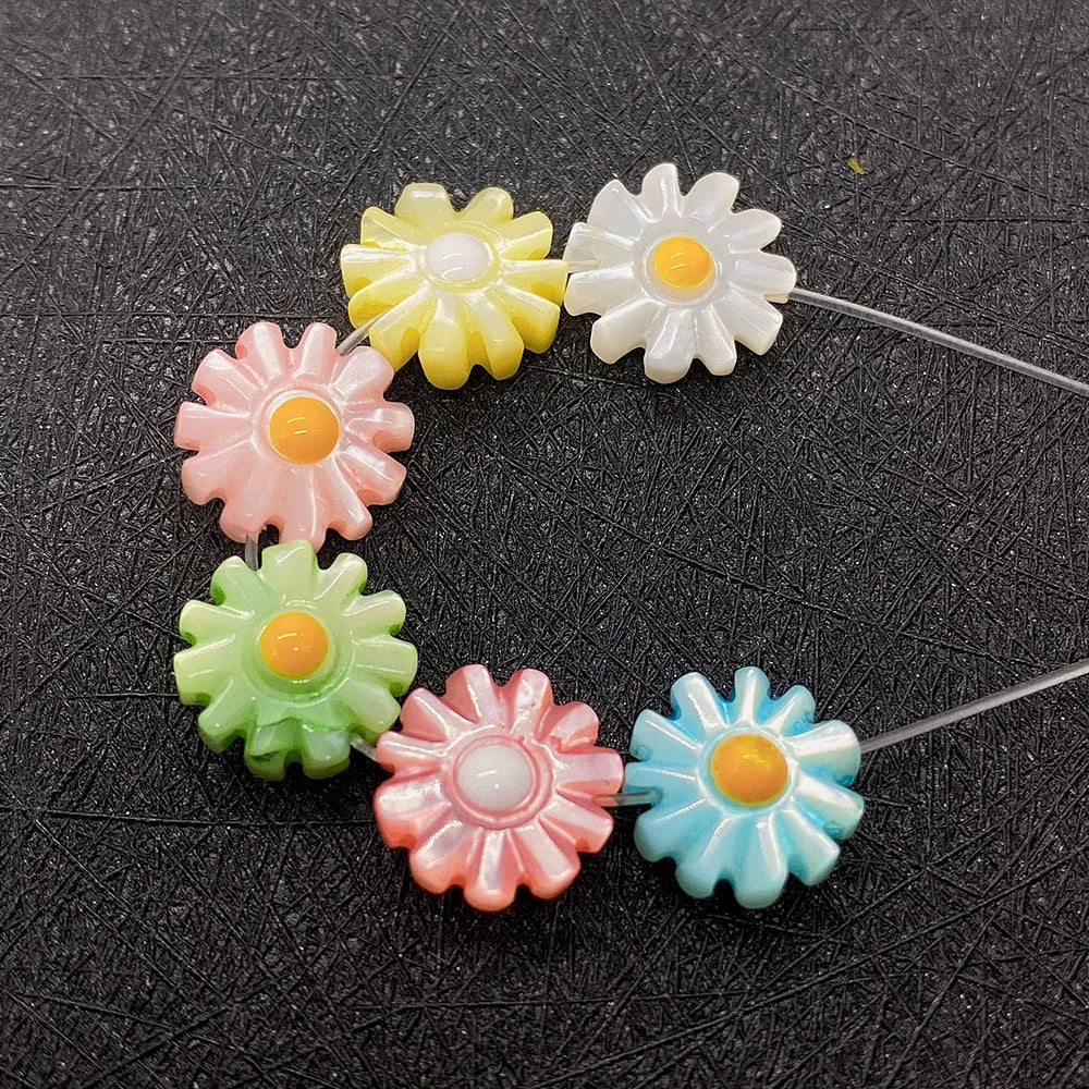 Shell Colored Sun Flower Beads 10-12mm Daisy Spacer Charm DIY Jewelry