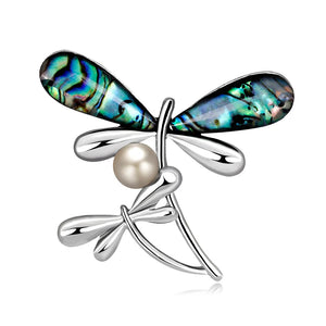 Shell Dragonfly Brooches Alloy Couple Animal Brooch Pins H1302