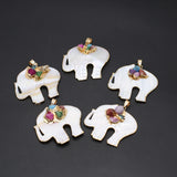 Natural Shell Elephant Pendant Charms Druzy Stone DIY Jewelry 45x47mm