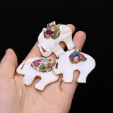 Natural Shell Elephant Pendant Charms Druzy Stone DIY Jewelry 45x47mm