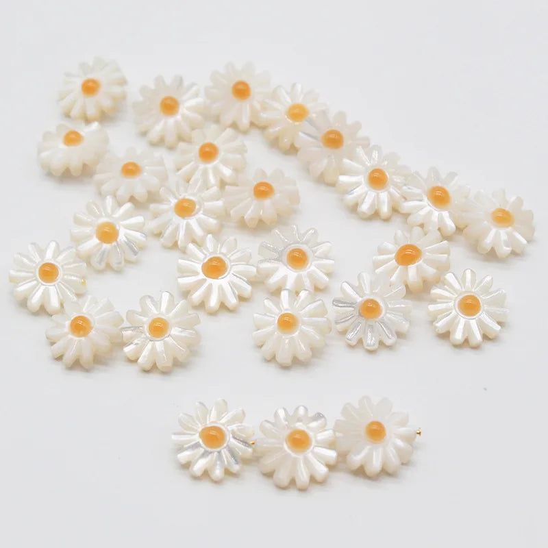 Natural Shell Flower Beads Yellow Heart Sunflower Small Daisy Shell Beads