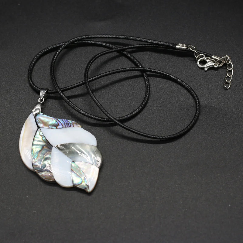 Shell Necklace Leaf Pendant Leather Cord Charms for Women Romantic Gift