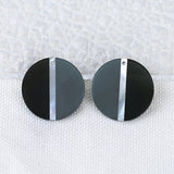 Natural Shell and Obsidian with Hematite Round Earrings Pair