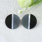 Natural Shell and Obsidian with Hematite Round Earrings Pair
