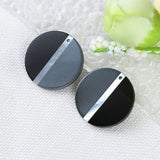 Natural Shell and Obsidian with Hematite Round Earrings Pair