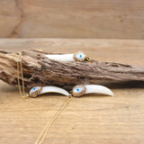 Shell Pave Rhinestone Evil Eye Horn Pendant Necklace
