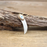 Shell Pave Rhinestone Evil Eye Horn Pendant Necklace