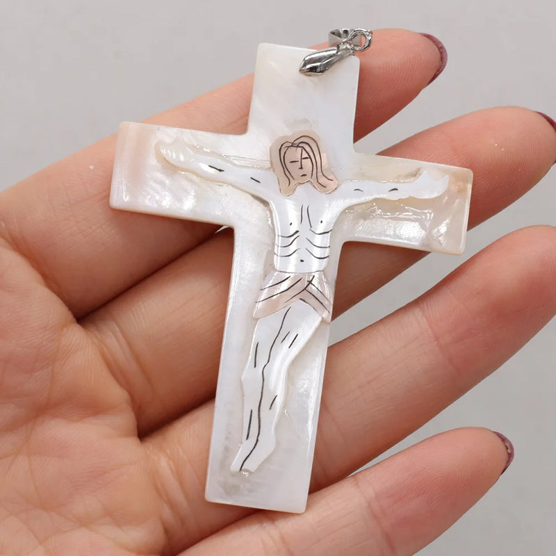 Cross Shape Mother of Pearl Shell Pendant for DIY Necklace Making