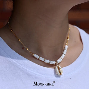 Shell Pendant Necklace Stainless Steel Chain Mother of Pearl Choker