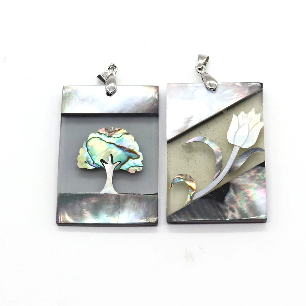 Natural Shell Pendant Tree Flower Print Vintage DIY Necklace Charm Accessories