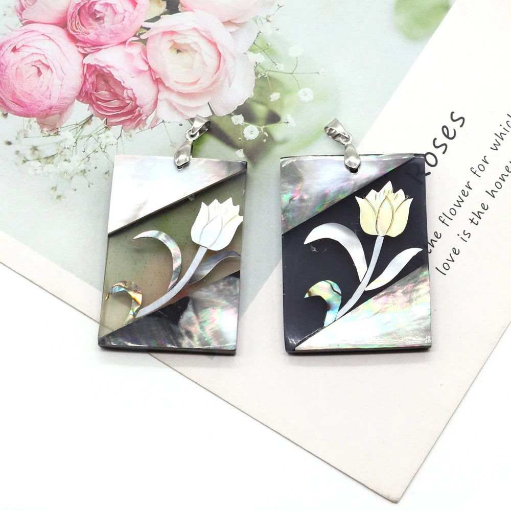 Natural Shell Pendant Tree Flower Print Vintage DIY Necklace Charm Accessories