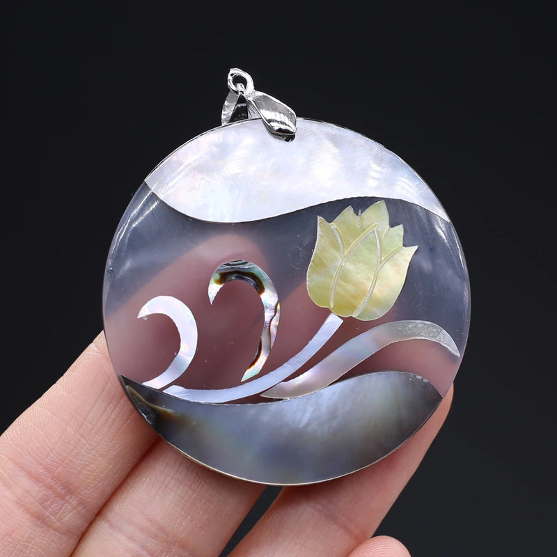 Natural Shell Pendant Mother Of Pearl Round Charms DIY Necklace Accessory