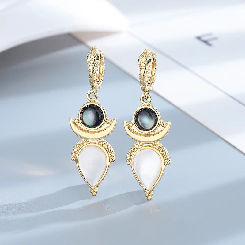 Natural Shell Stone Drop Earrings 925 Sterling Silver Hoop Earring Party Gift