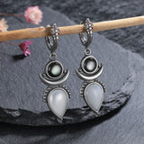 Natural Shell Stone Drop Earrings 925 Sterling Silver Hoop Earring Party Gift