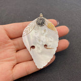 Natural Shell Butterfly Leaf Pendant Inlaid Rhinestone Pearl Charm DIY Jewelry