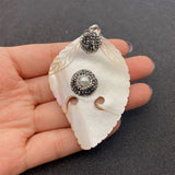 Natural Shell Butterfly Leaf Pendant Inlaid Rhinestone Pearl Charm DIY Jewelry
