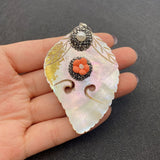 Natural Shell Butterfly Leaf Pendant Inlaid Rhinestone Pearl Charm DIY Jewelry