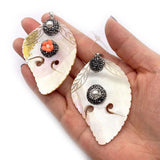 Natural Shell Butterfly Leaf Pendant Inlaid Rhinestone Pearl Charm DIY Jewelry