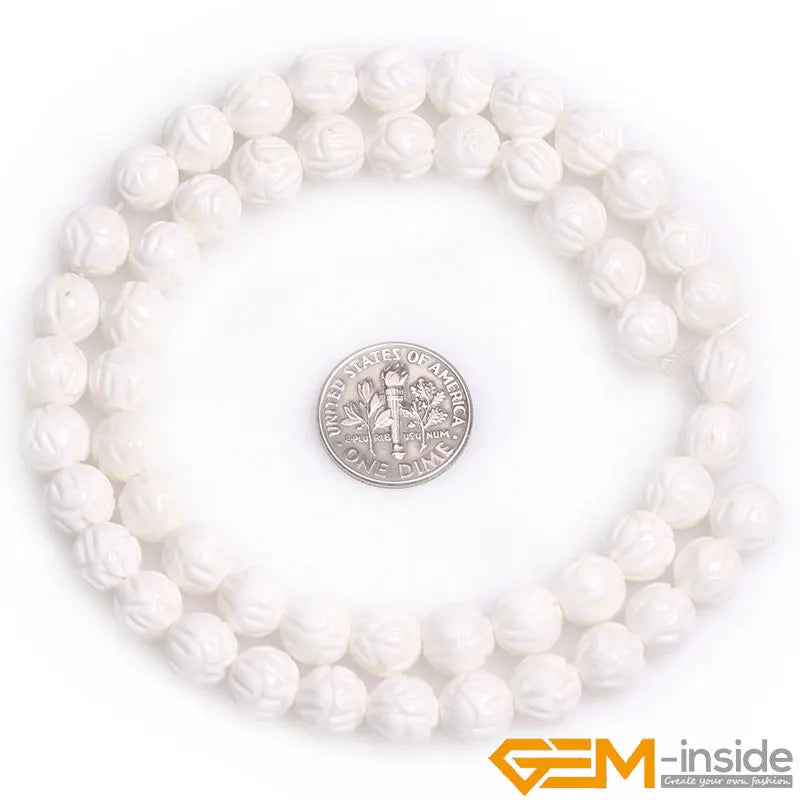 Tridacna Stone Round Carved Flower Beads for Jewelry Making DIY 15''