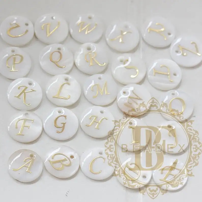 Natural Shell Alphabet Charm - Letter Round 15mm